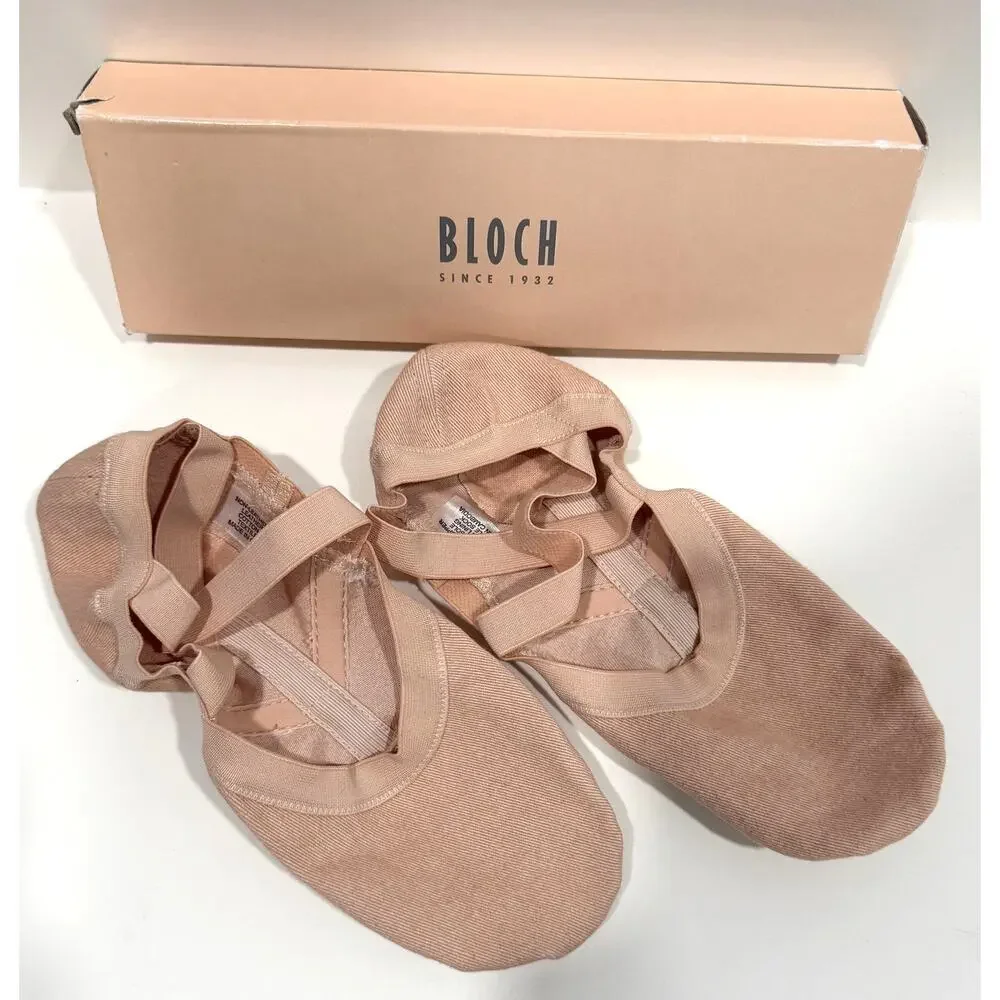 NIB BLOCH Stretch Canvas Ballet Shoes Cross Elastics Split Sole Size 7B